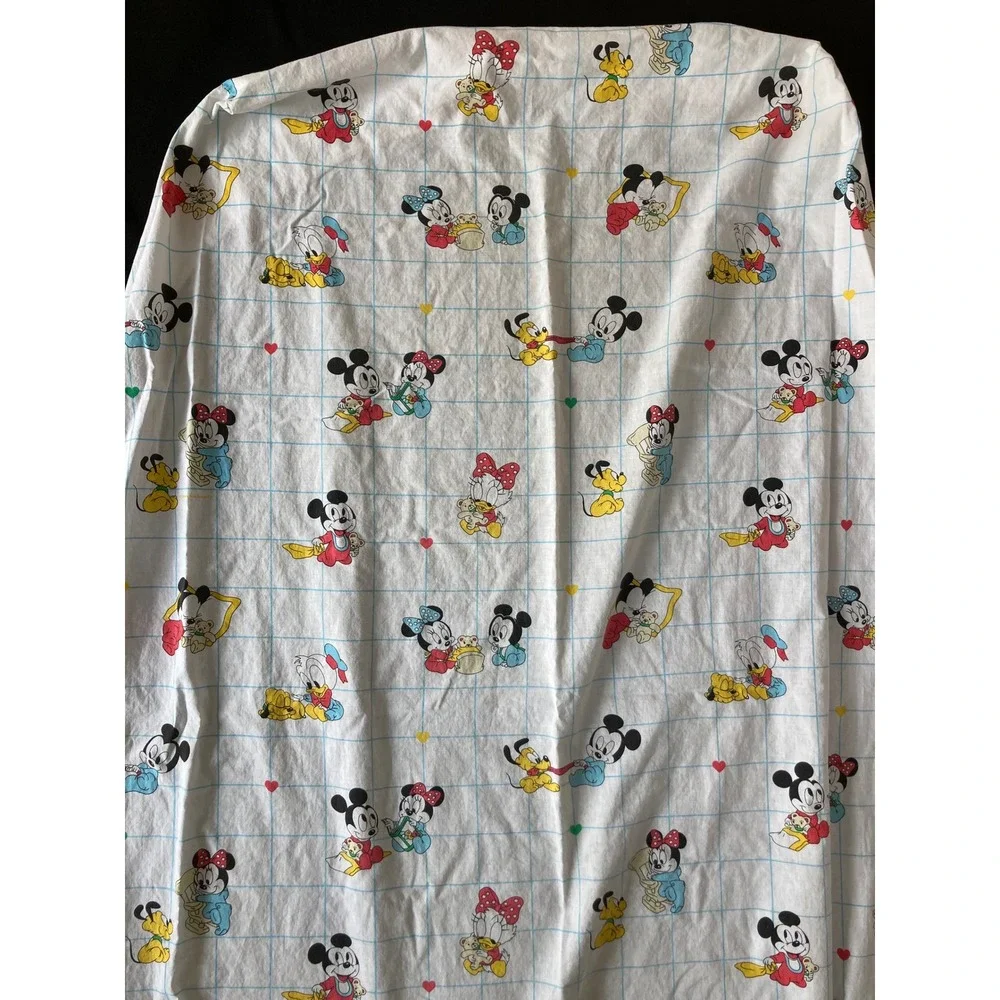 Vintage 1984 Disney Baby Mickey Minnie Donald Pluto Crib Sheet Dundee Cotton USA